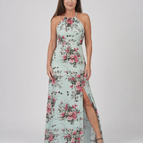 Saffwyn | Floral Halter Neck Side Slit Midi Dress