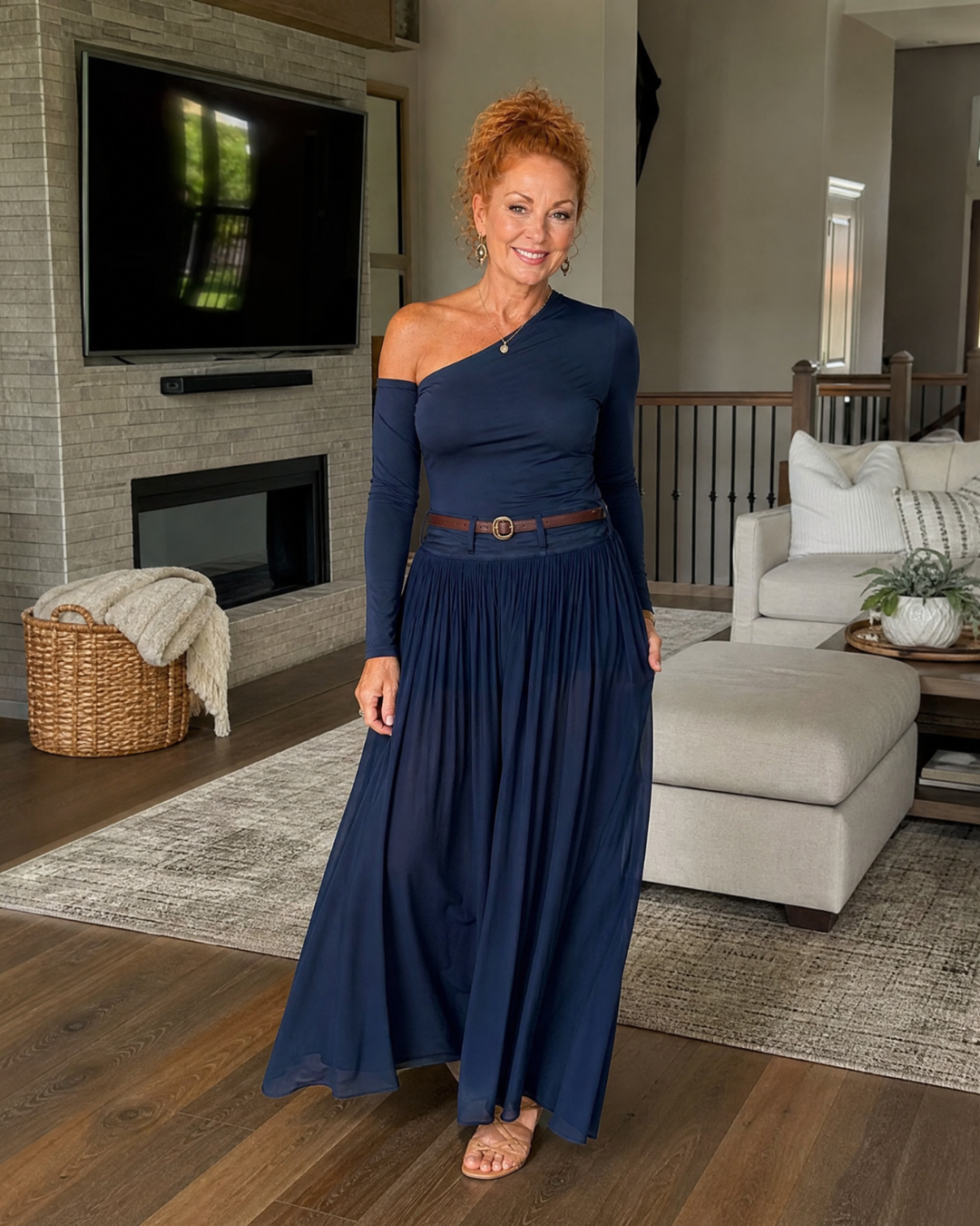 Viowen | One Shoulder Fitted Top And Pleated Maxi Skirt Set