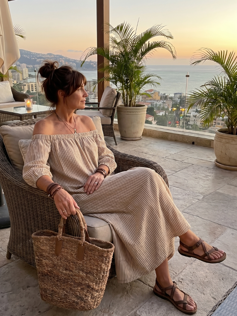 Dahda | Striped Pattern Off Shoulder Maxi Dress