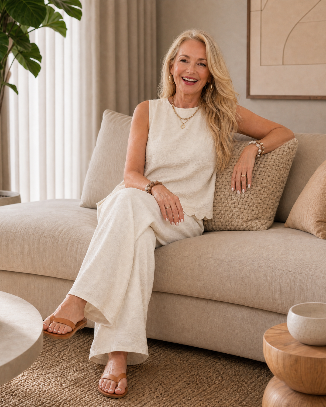 Normae | Textured Tie Back Top And Wide Leg Pants Set