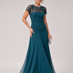 Orlalora | Mesh Yoke Ruched Maxi Dress