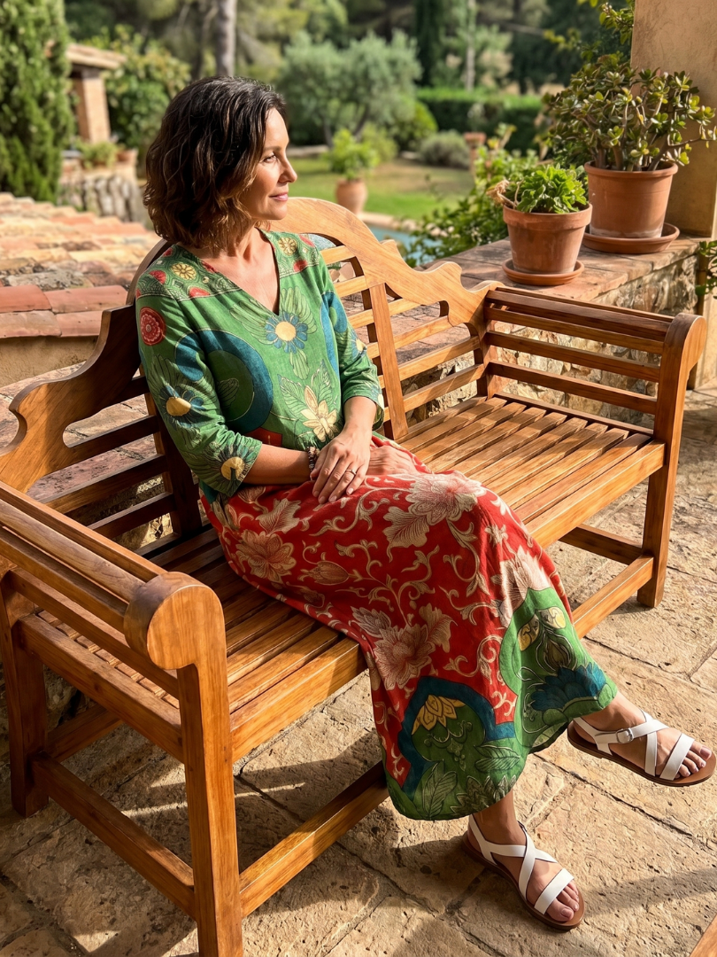 Saffsia | Mixed Print V Neck Pocket Midi Dress