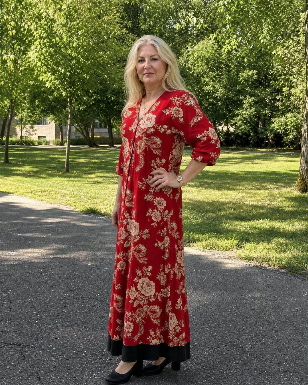 Velette | Vintage Floral V Neck Relaxed Midi Dress