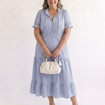 Romysia | Short Sleeve Striped Tiered Midi Dress