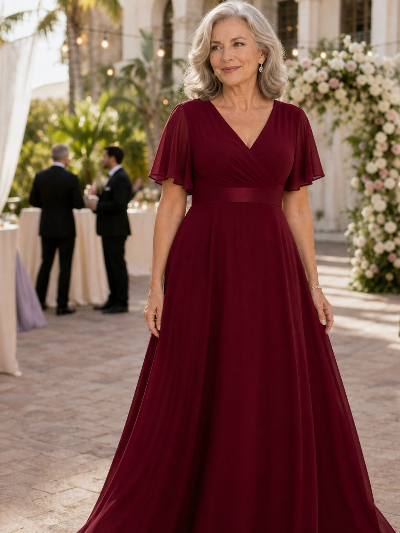 Taliamarie | Short Flutter Sleeve Defined Waist Maxi Dress
