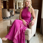 Saffrose | High Neck Gathered Ruffle Layers Maxi Dress