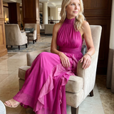 Saffrose | High Neck Gathered Ruffle Layers Maxi Dress
