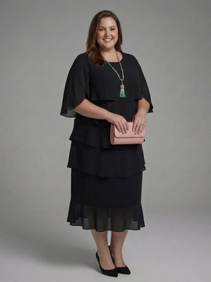Hilana | Layered Cape Sleeve Midi Dress