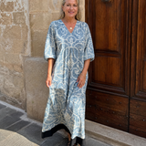 Verra | Vintage Scroll Print Soft Drape Midi Dress