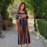 Verarose | One Shoulder Striped Midi Dress