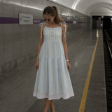 Pruthea | Sleeveless Tie Strap Stripe Pattern Midi Dress