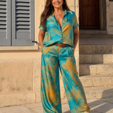 Dorna | Paisley Print Short Sleeve Top And Wide Leg Pants Set