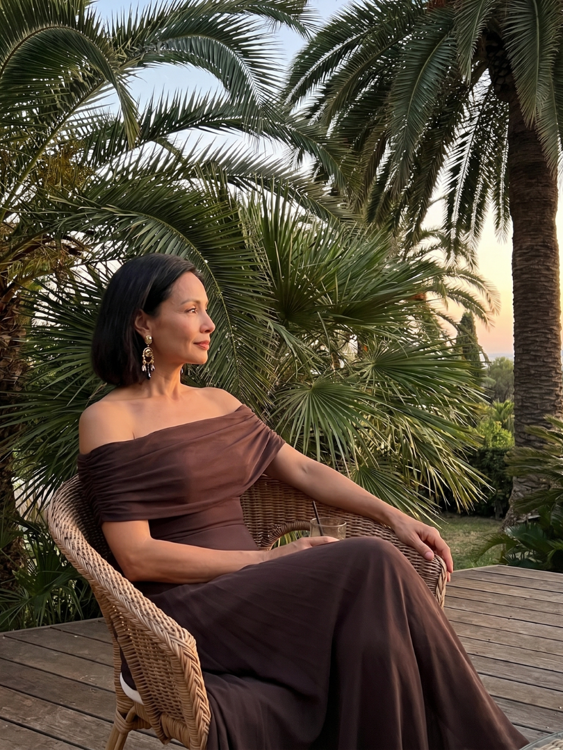 Vidabeth | Off Shoulder Draped Midi Dress