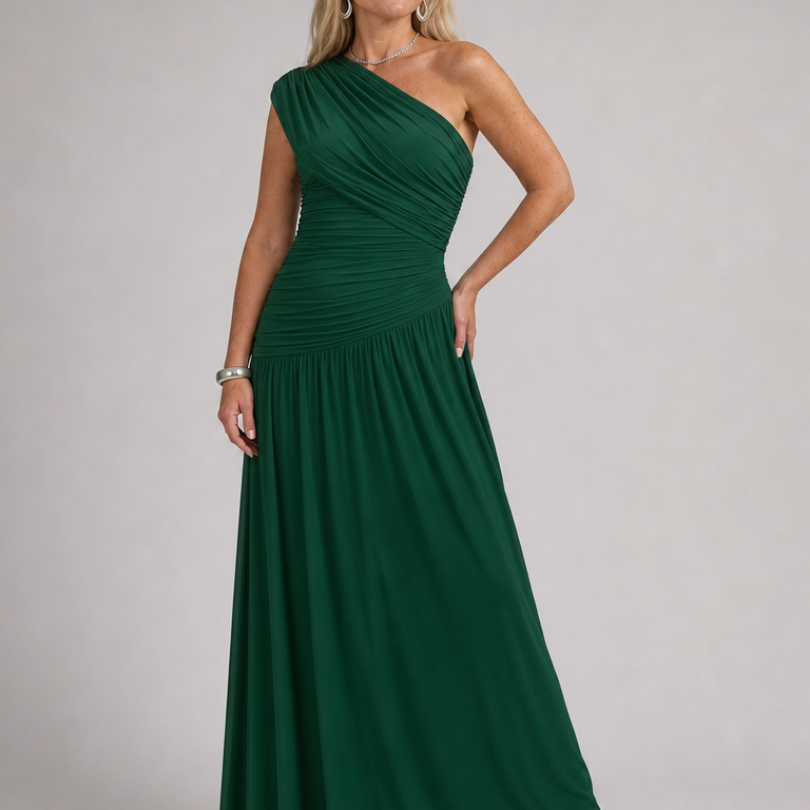 Esmemarie | One Shoulder Draped Bodice Maxi Dress