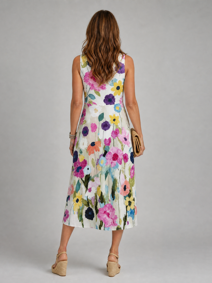 Juletta | Floral Print Sleeveless Round Neck Midi Dress