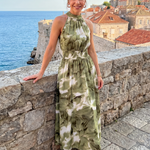 Fionia | Gathered Waist Abstract Print Midi Dress