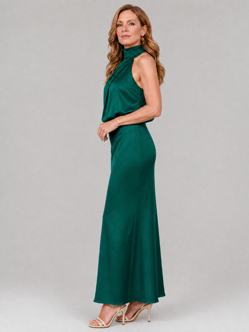 Taliana | Sleeveless Draped Neck Midi Dress