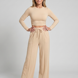 Lorlia | Long Sleeve Crew Neck Crop Top Pants Set
