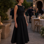 Rosmarie | Sleeveless Crew Neck Fitted Bodice Midi Dress