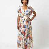 Elondra | Short Sleeve Pleated Floral Midi Dress