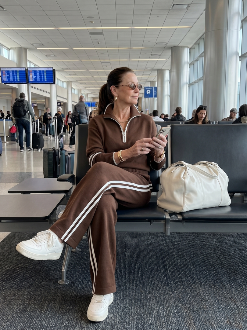 Della | Zip Neck Long Sleeve Side Stripe Leg Pants Set