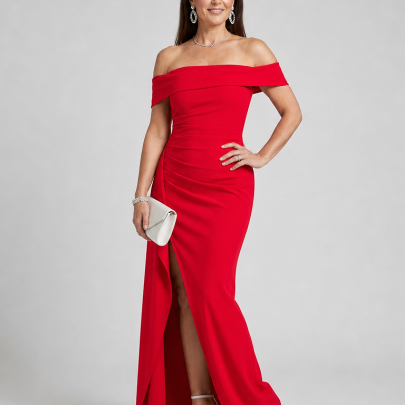 Kalrin | Off Shoulder High Side Slit Maxi Dress