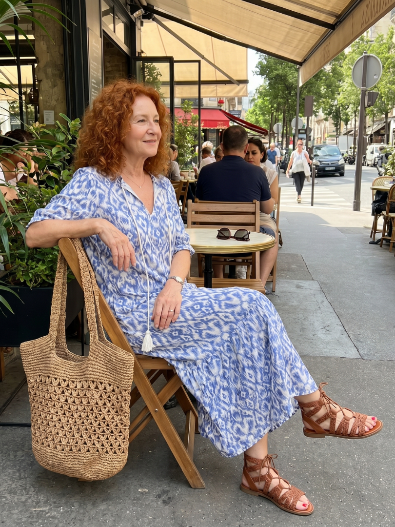 Delndra | Tassel Tie Neck Printed Midi Dress