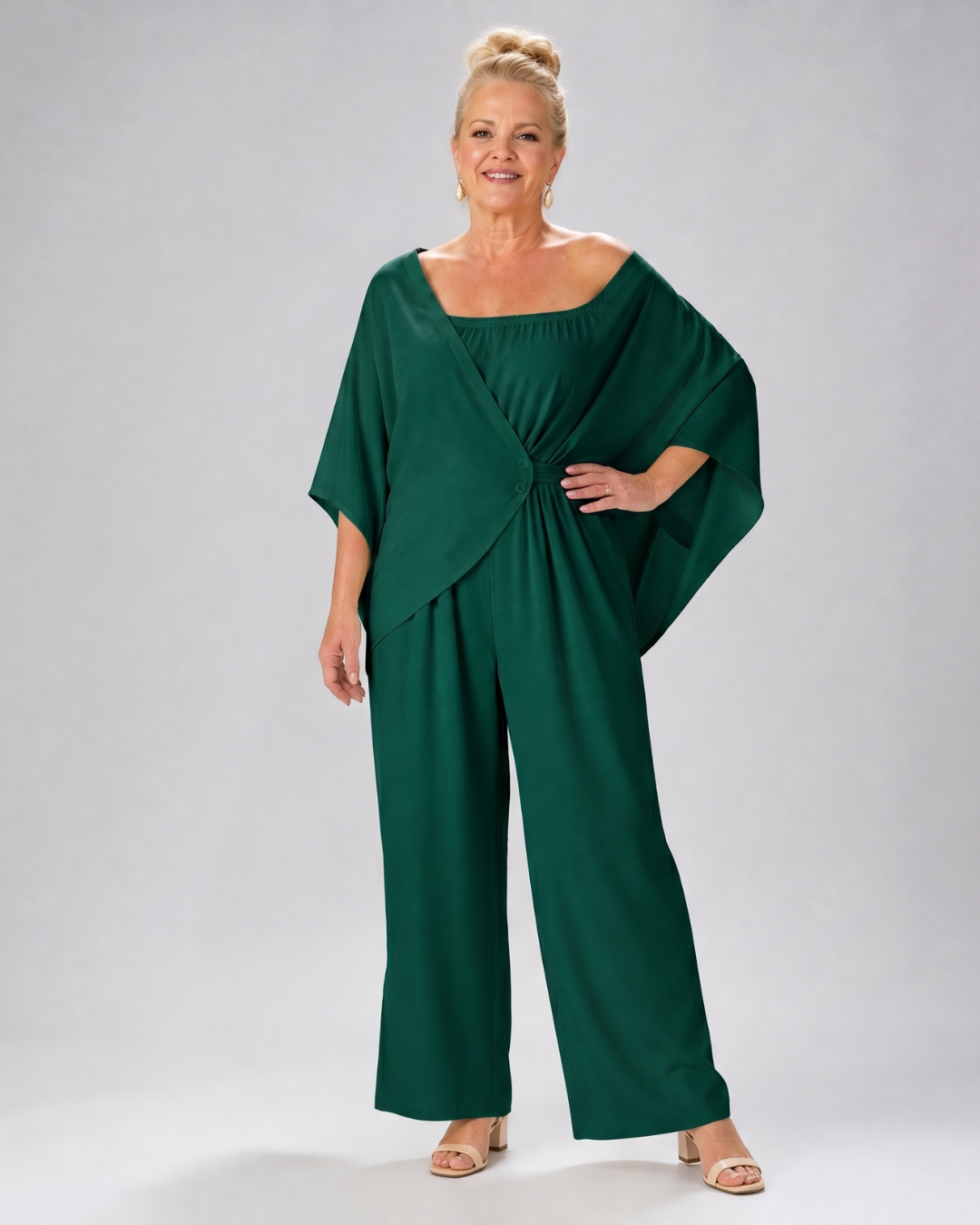 Nevsia | Draped Off Shoulder Top And Wide Leg Pants Set
