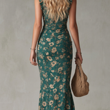 Elilora | Smocked Bodice Ruffle Strap High Slit Midi Dress