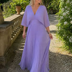 Isawen | V Neck Long Sleeve Pleated Maxi Dress