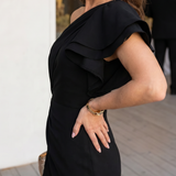 Theania | One Shoulder Draped Bodice Midi Dress
