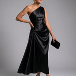 Celna | One Shoulder Draped Satin Midi Dress