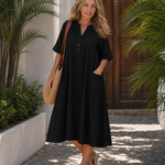 Esmebeth | Button Detail Three Quarter Sleeve Relaxed Midi Dress