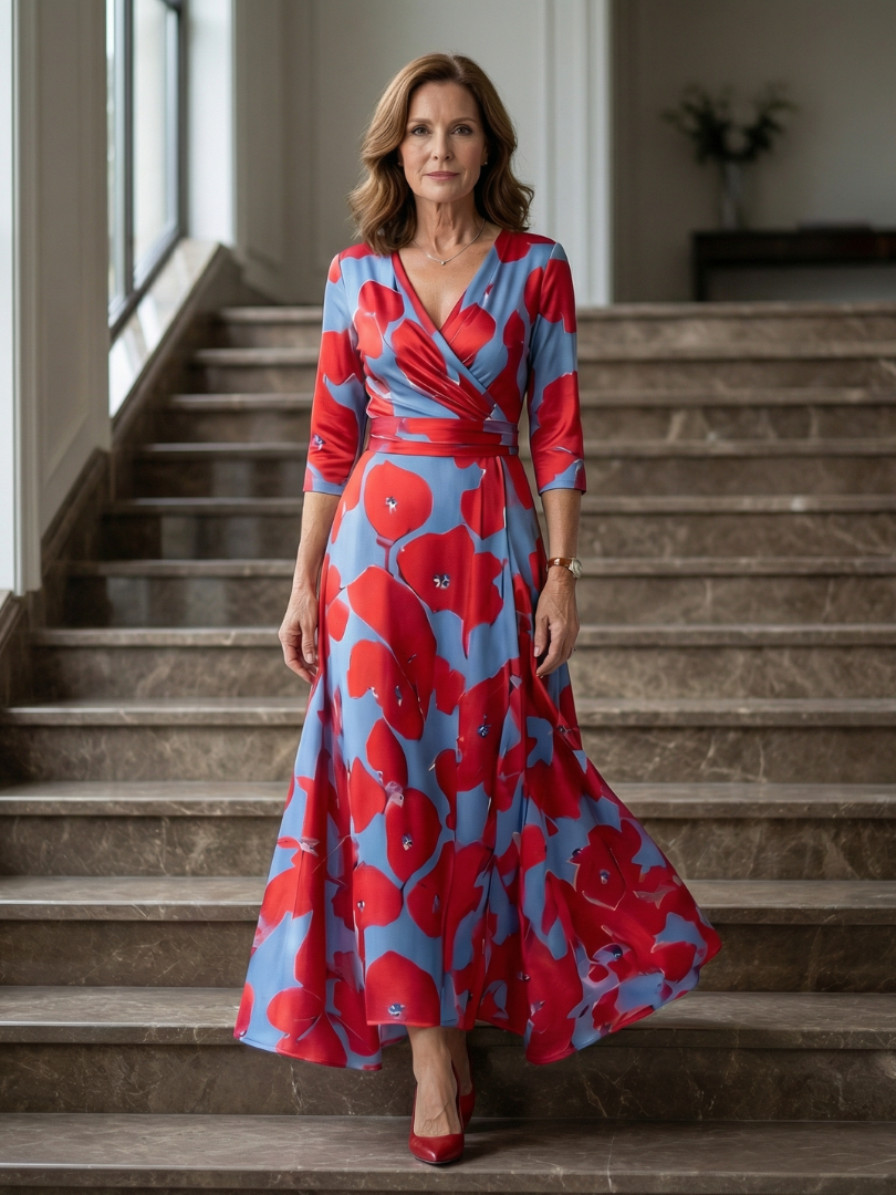 Liasette | Cross Wrap Neck Midi Dress