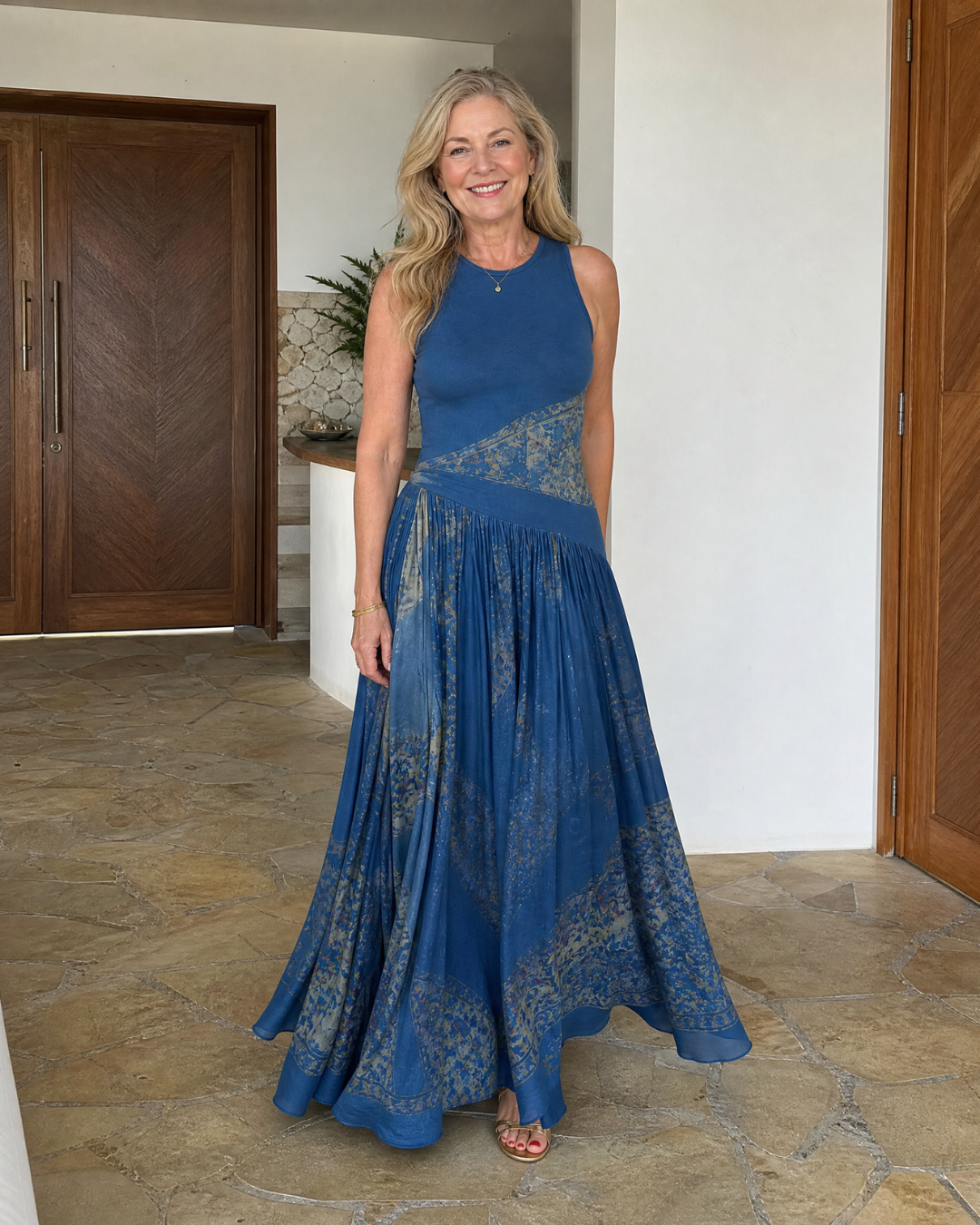 Tovassa | Sleeveless Printed Bodice And Flowing Maxi Skirt Set