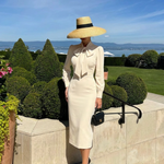 Rosdra | Long Sleeve Bow Neck Fitted Midi Dress