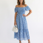 Norlora | Off Shoulder Floral Smocked Midi Dress