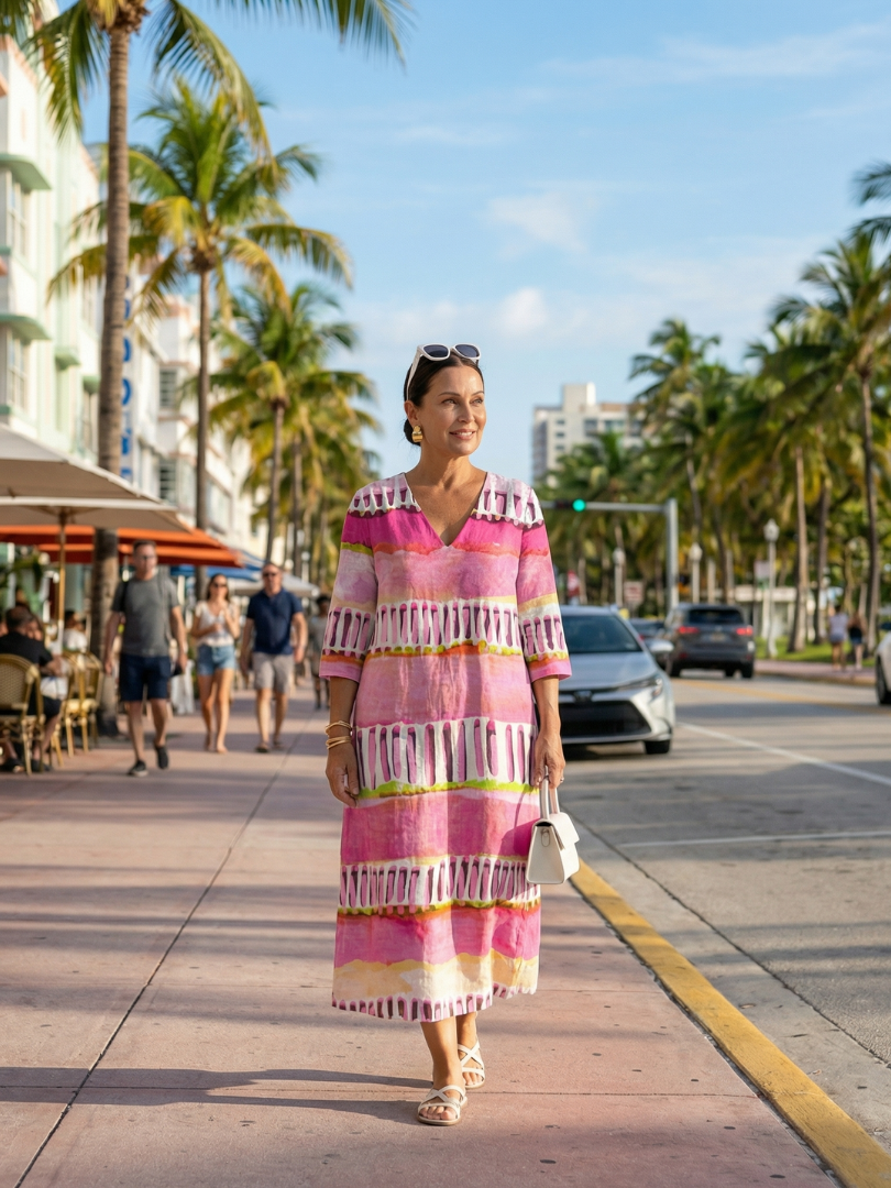 Zarnia | Easy Flow Patterned Stripe Midi Dress