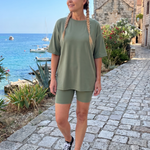Clasia | Short Sleeve Crew Neck Top And Biker Shorts Set