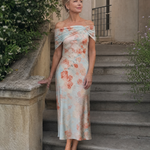 Eliwen | Soft Floral Off Shoulder Fitted Midi Dress