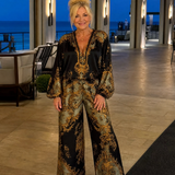 Zarney | Baroque Print Blouse And Wide Leg Pants Set