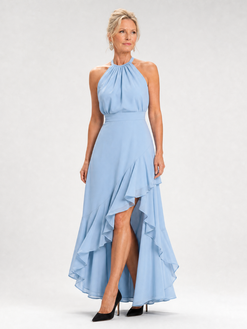 Lorthea | Halter Neck High Low Ruffle Dress