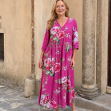 Elorina | Vintage Rose Print Gathered Waist Midi Dress