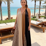 Mirabelle | Color Block Animal Print Halter Flowing Maxi Dress