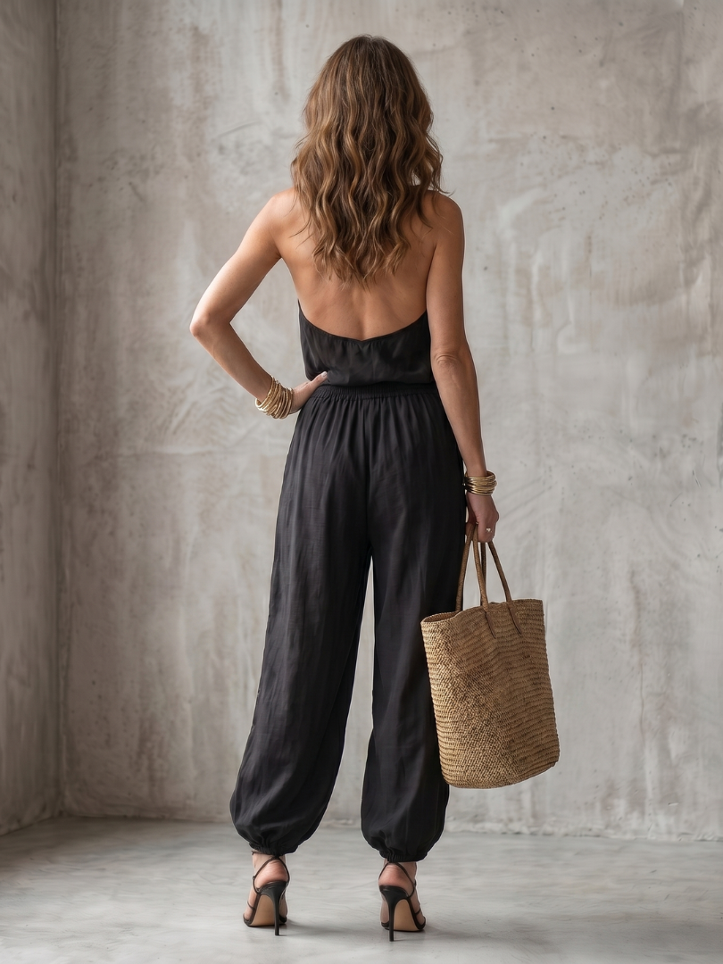 Faerin | Drape Neck Fluid Top Wide Leg Set