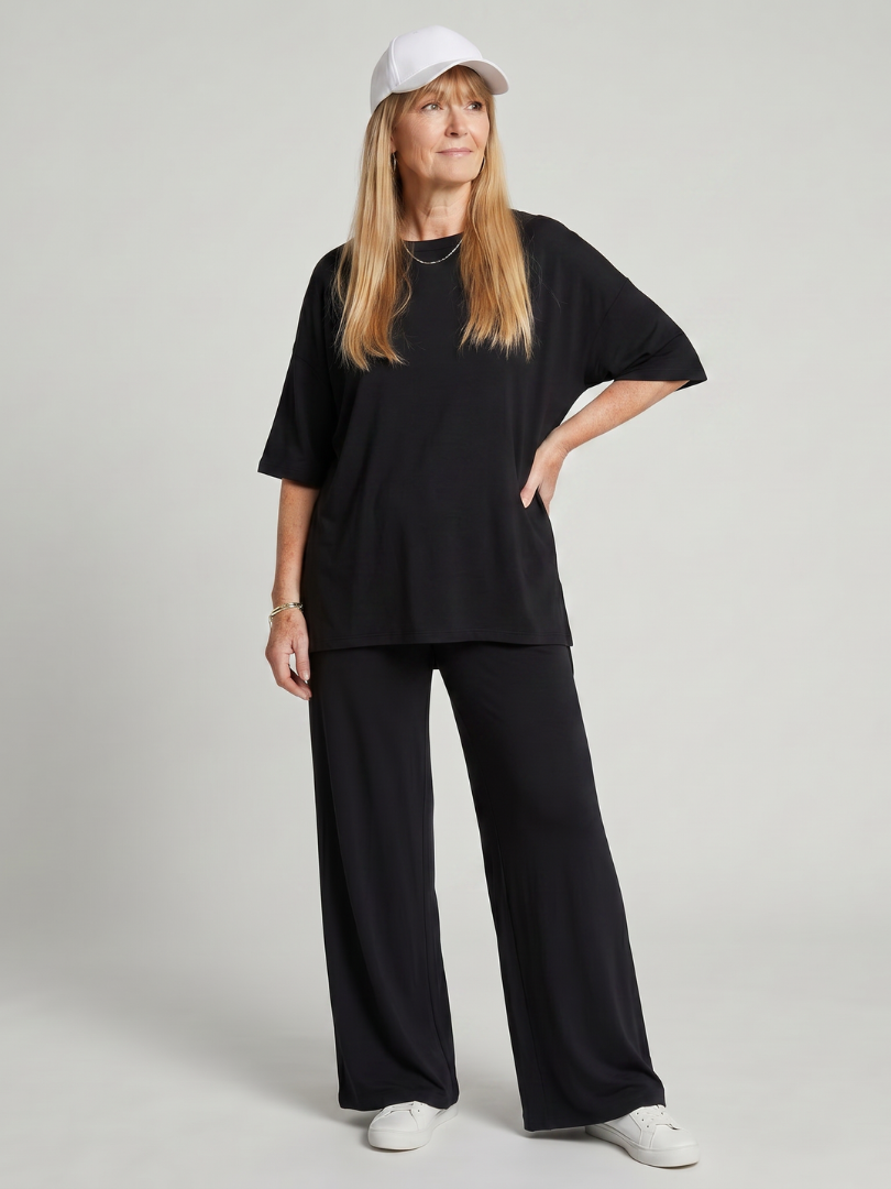 Belndra | Short Sleeve Oversized Top And Wide Leg Pants Set