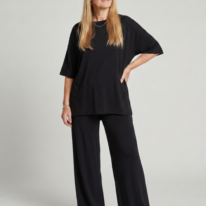 Belndra | Short Sleeve Oversized Top And Wide Leg Pants Set