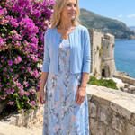 Velna | Floral Print Sleeveless Cropped Jacket Midi Dress