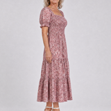 Serrina | Floral Smocked Square Neck Midi Dress
