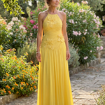 Solna | Pleated Halter Neck Floral Detail Maxi Dress